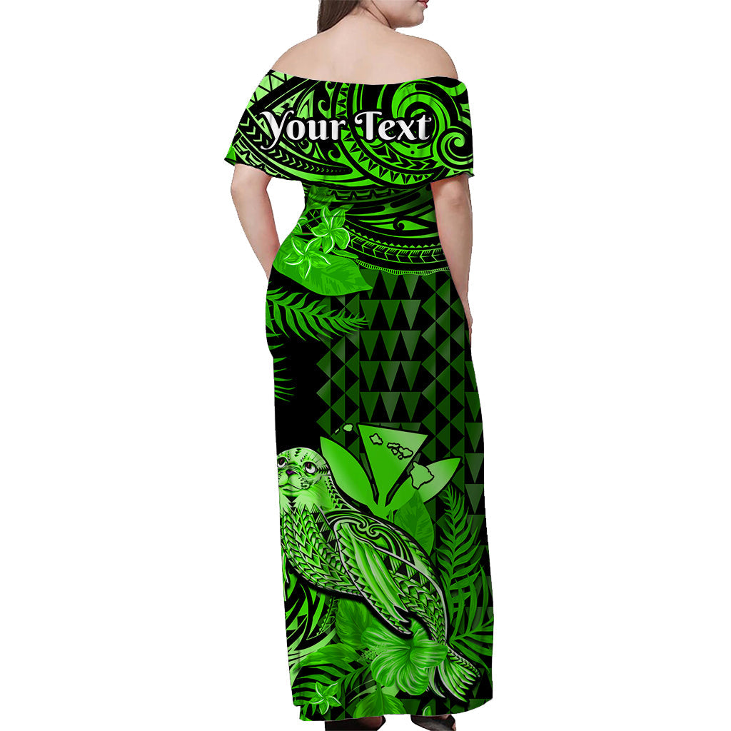 custom-personalised-hawaii-monk-seal-off-shoulder-long-dress-kakau-with-kanaka-green