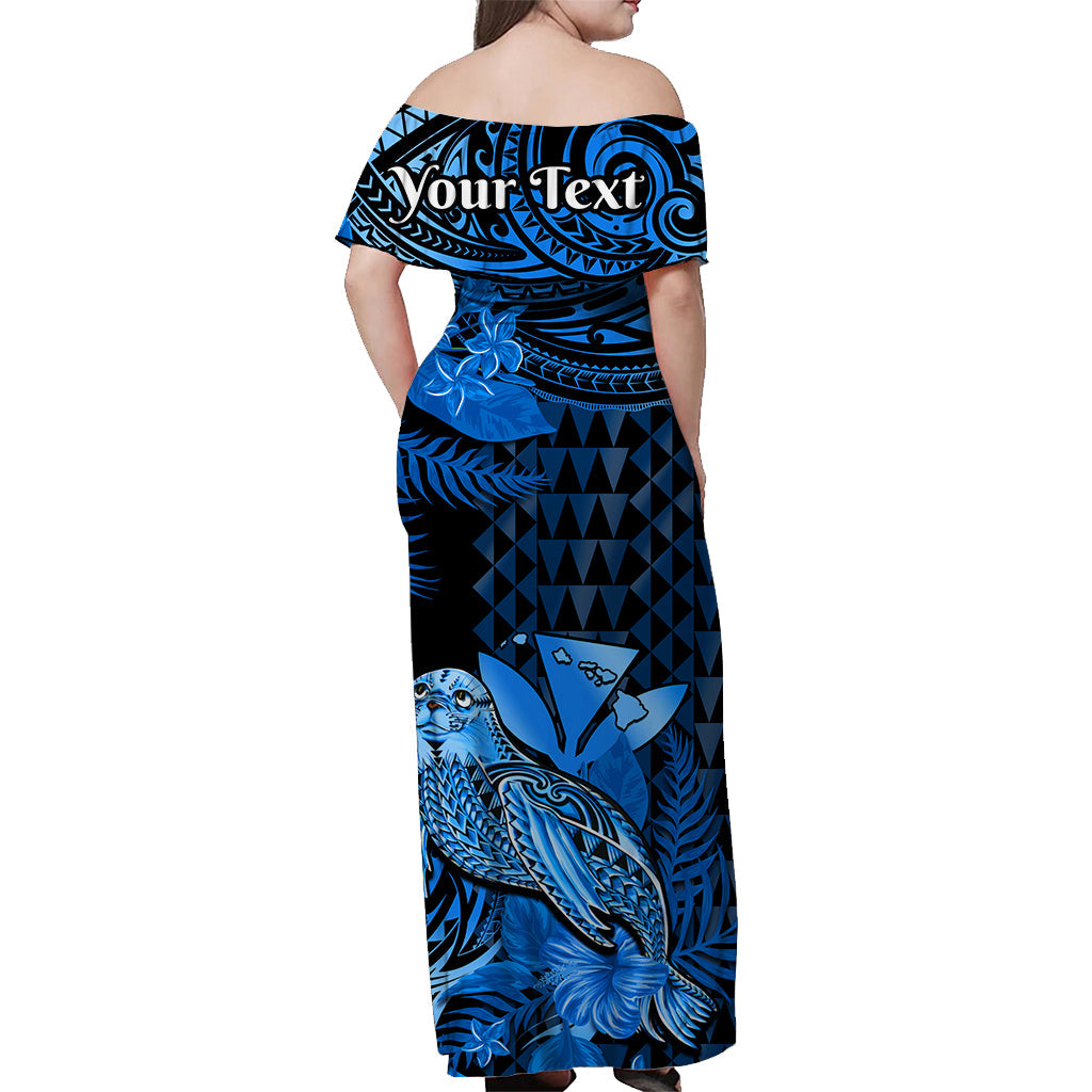 custom-personalised-hawaii-monk-seal-off-shoulder-long-dress-kakau-with-kanaka-blue