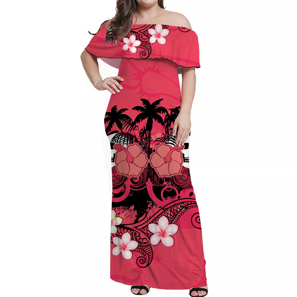 hawaii-skull-off-shoulder-long-dress-mysterious-polynesia-and-pink-flowers