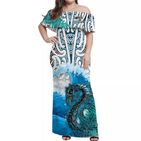 Personalised Manaia Maori Matching Hawaiian Shirt And Dress Fern Aotearoa Blue Waves LT13 - Wonder Print Shop