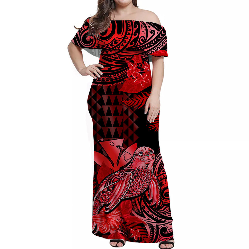 custom-personalised-hawaii-monk-seal-off-shoulder-long-dress-kakau-with-kanaka-red