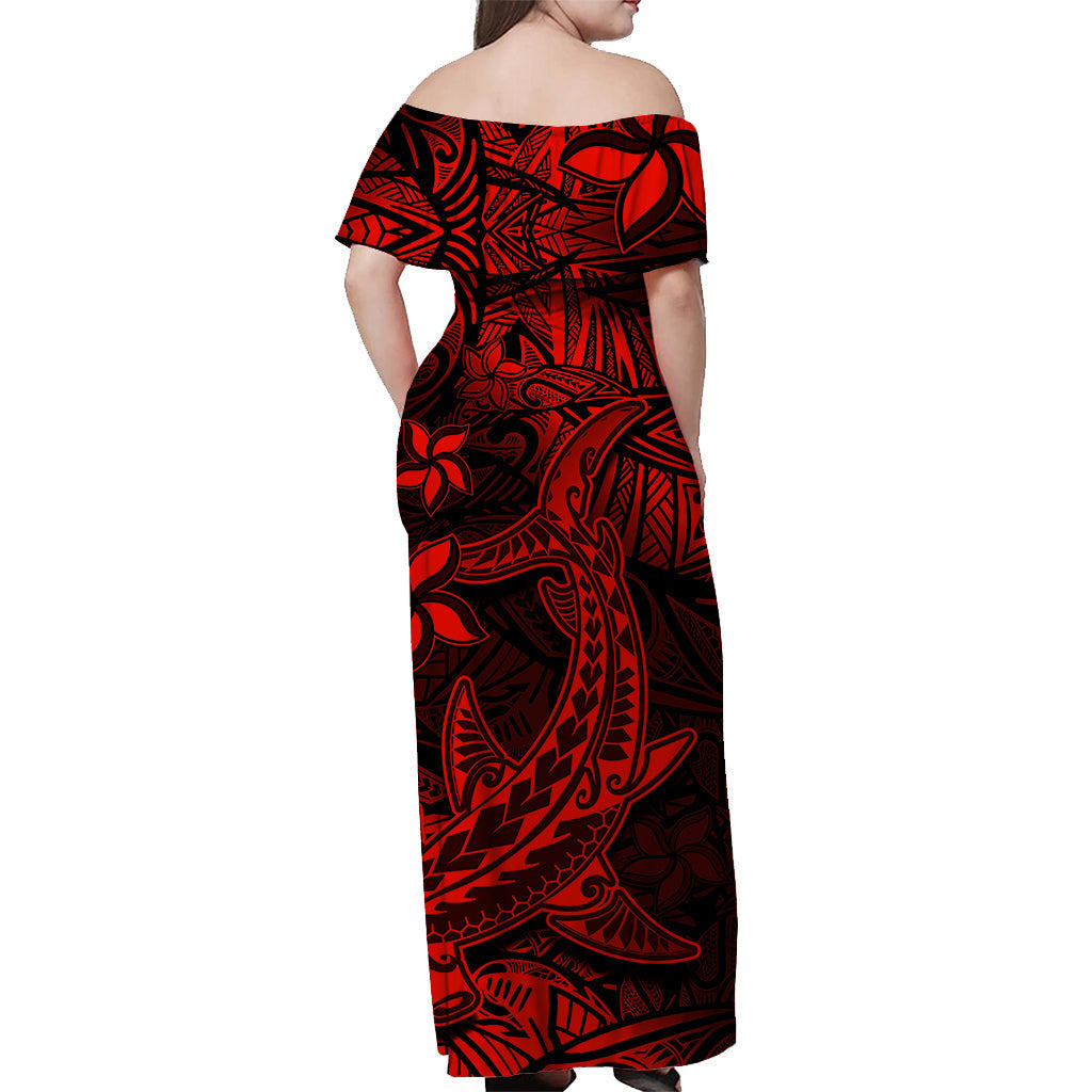 polynesian-off-shoulder-long-dress-red-hawaiian-tribal-hammerhead-shark