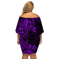 Polynesian Off Shoulder Short Dress Purple Hawaiian Tribal Hammerhead Shark - Wonder Print Shop