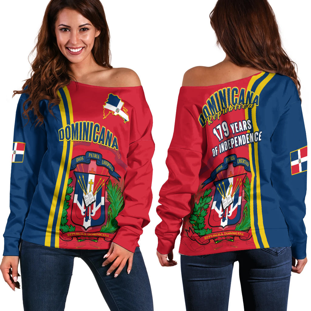 Dominican Republic Off Shoulder Sweater Happy 179 Years Of Independence - Wonder Print Shop