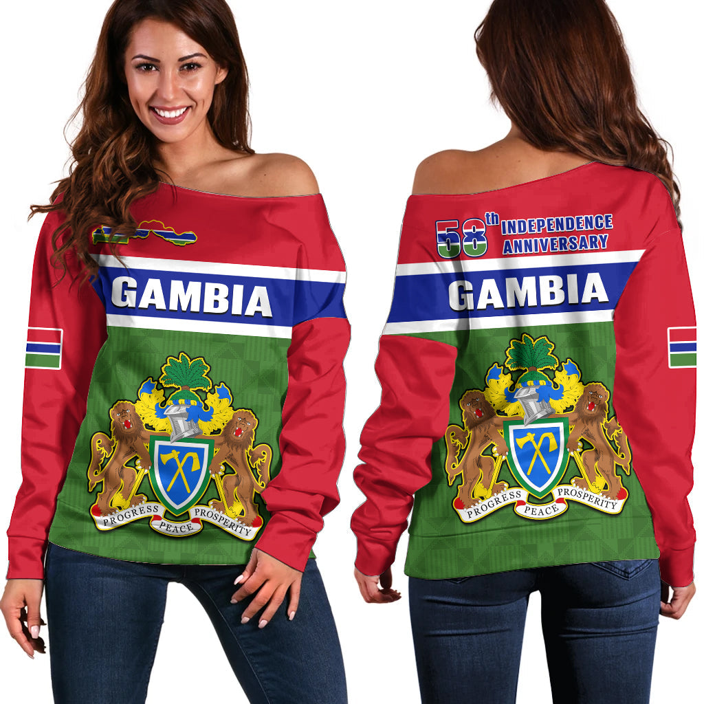 Gambia Off Shoulder Sweater Happy 58th Independence Anniversary Flag Style - Wonder Print Shop
