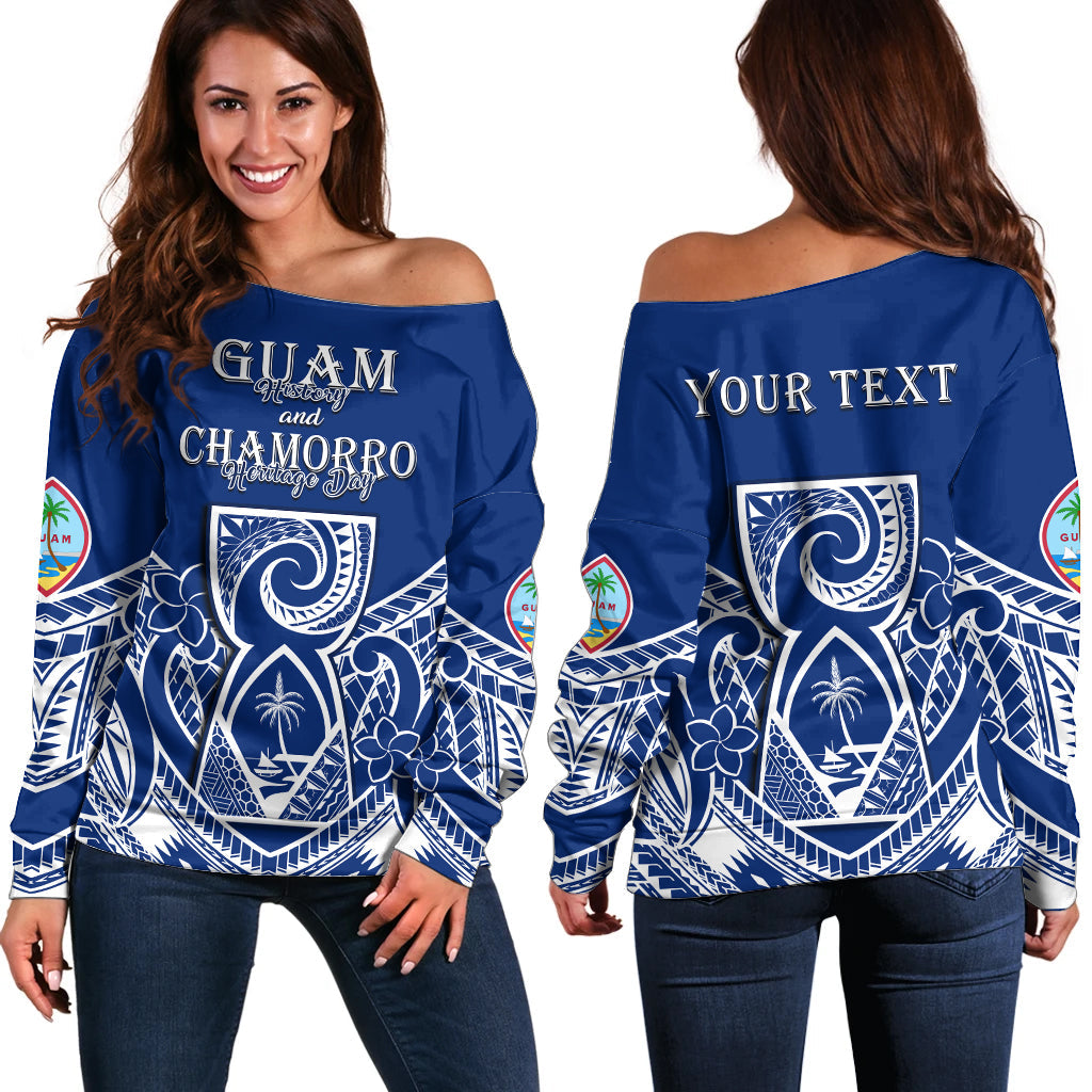 (Custom Personalised) Guam History and Chamorro Heritage Day Off Shoulder Sweater Latte Stone Polynesian - Wonder Print Shop