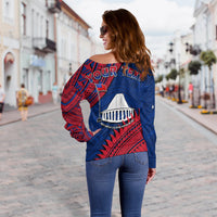 Custom Personalised F.A.S.T Samoa Off Shoulder Sweater Samoan Coat Of Arms Polynesian Pattern - Wonder Print Shop