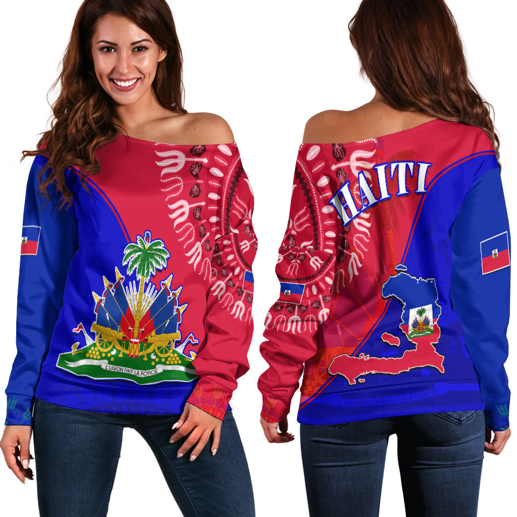 Haiti Off Shoulder Sweater Haiti Flag Dashiki Simple Style - Wonder Print Shop