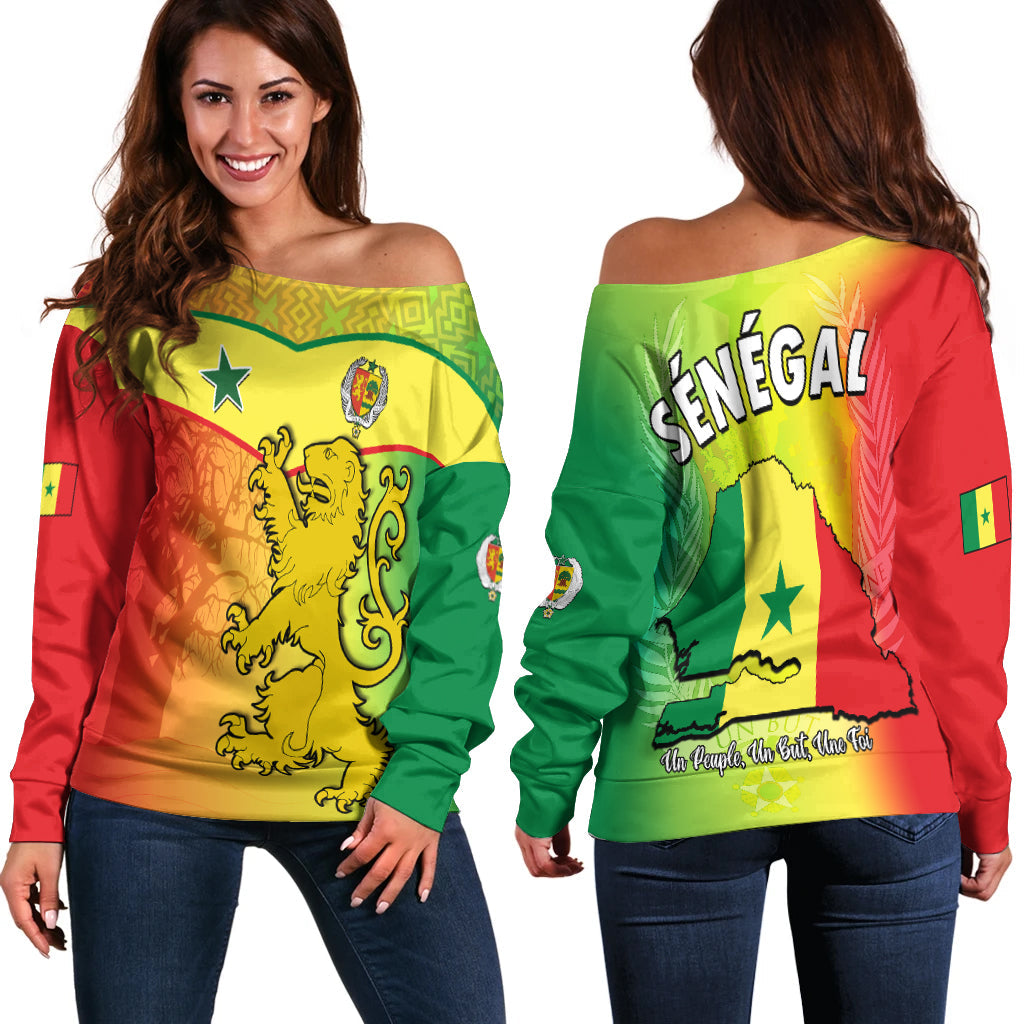 Senegal Off Shoulder Sweater Lion With Senegal Map Reggae Style - Wonder Print Shop