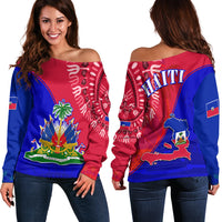Haiti Off Shoulder Sweater Haiti Flag Dashiki Simple Style - Wonder Print Shop