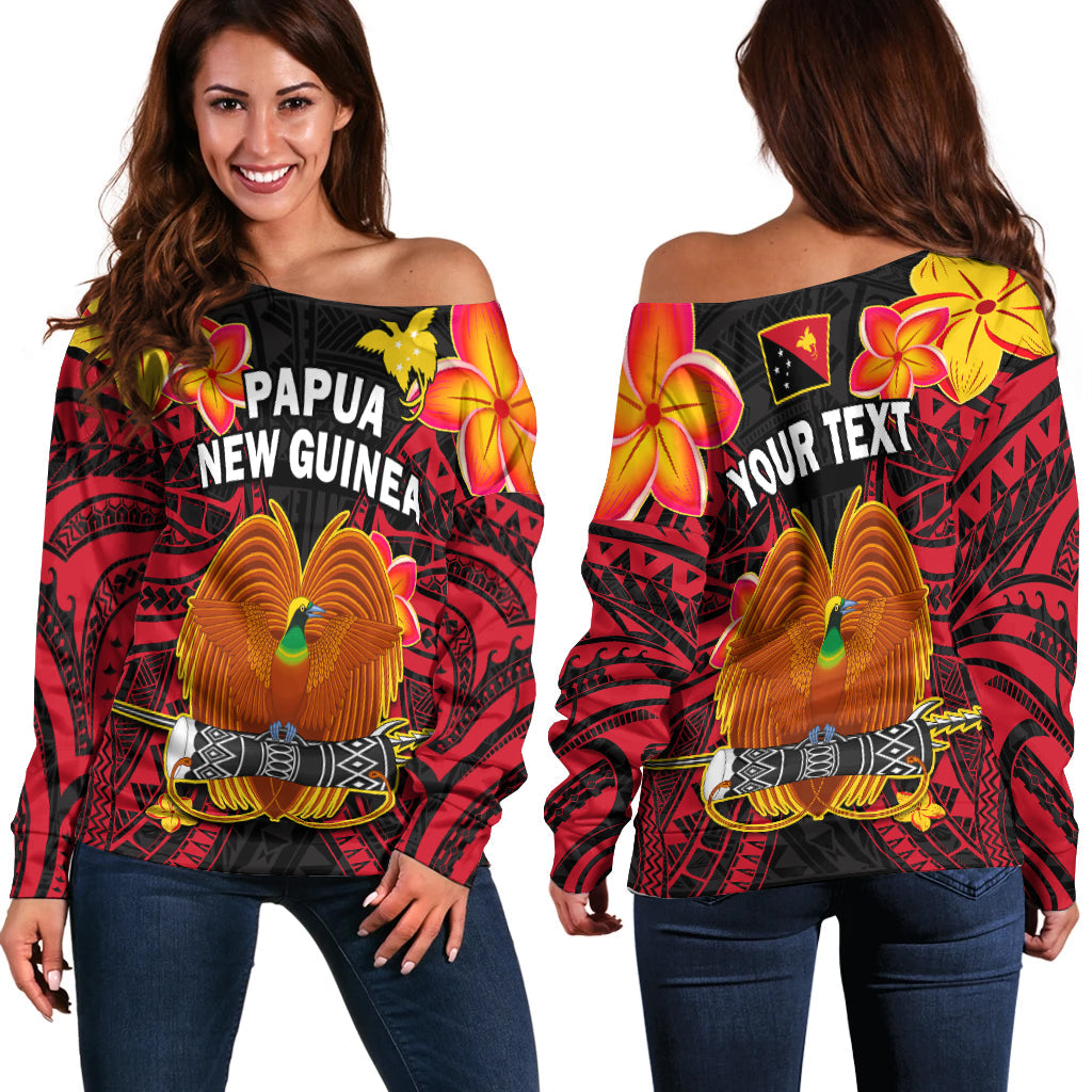 Custom Personalised Papua New Guinea Off Shoulder Sweater PNG Bird Of Paradise Polynesian Pattern - Wonder Print Shop
