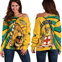 Jamaica Athletics Off Shoulder Sweater Jamaican Flag Mix Lion Sporty Style - Wonder Print Shop