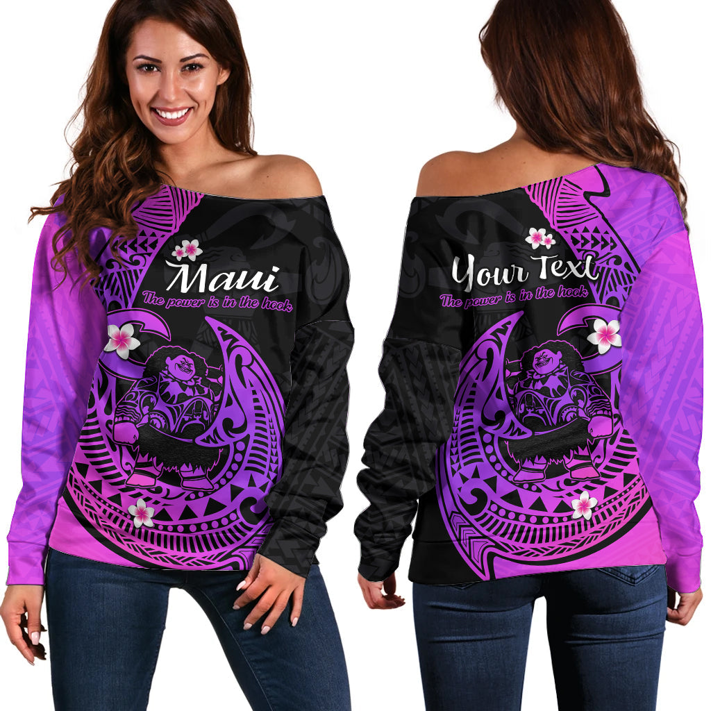 (Custom Personalised) Mauis Fish Hook Off Shoulder Sweater Polynesian Magenta Gradient Version - Wonder Print Shop