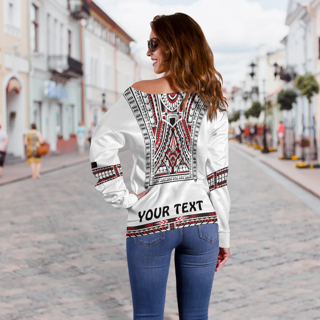 Custom Personalised Polynesian Off Shoulder Sweater Dashiki With Polynesian Tattoo Royal Version - Wonder Print Shop