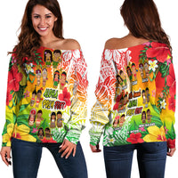 Aloha Poly Fest Off Shoulder Sweater Polynesian Pattern With Tropical Flowers - Wonder Print Shop