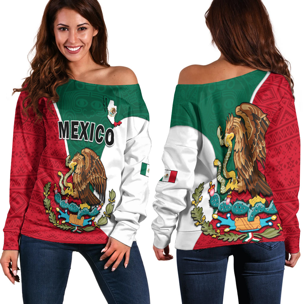 Mexico Off Shoulder Sweater Mexican Aztec Pattern - Wonder Print Shop