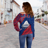 F.A.S.T Samoa Off Shoulder Sweater Samoan Coat Of Arms Polynesian Pattern - Wonder Print Shop