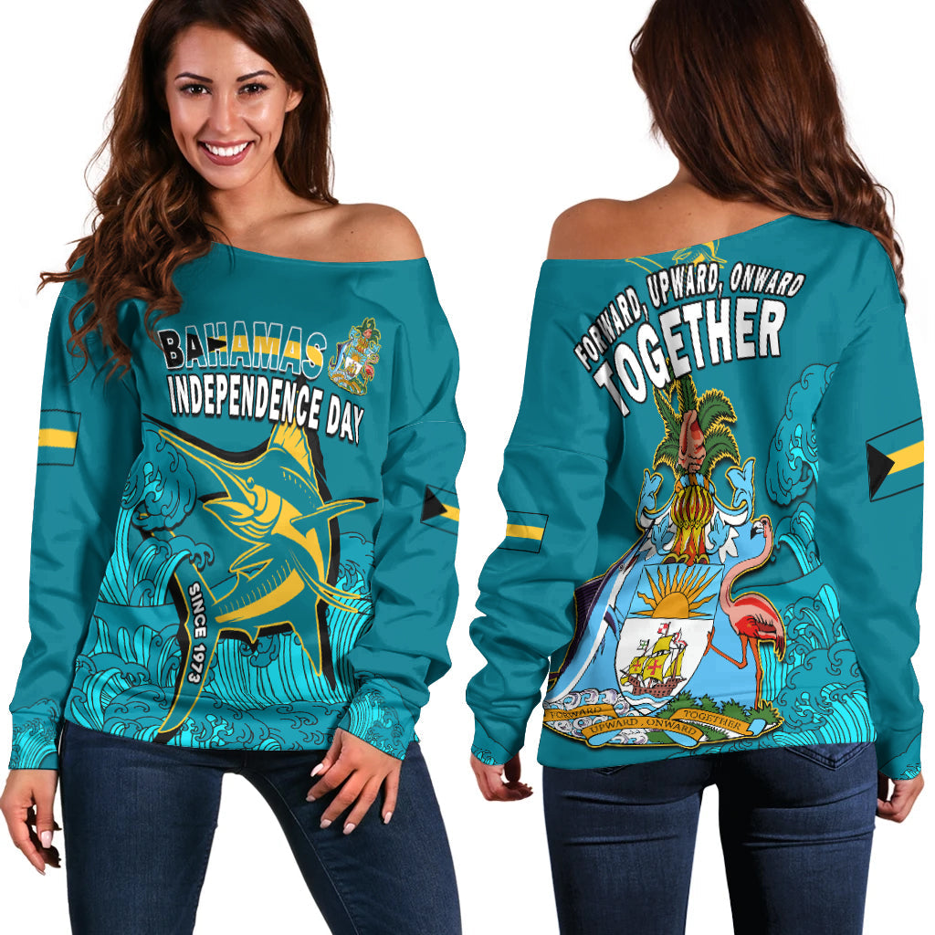 Bahamas Independence Day Off Shoulder Sweater Blue Marlin Since 1973 Style - Wonder Print Shop