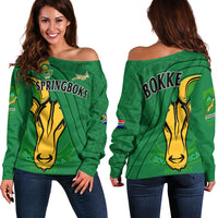 South Africa Rugby Off Shoulder Sweater Bokke Springbok With African Pattern Stronger Together - Wonder Print Shop
