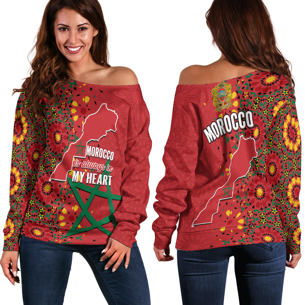 Morocco Western Sahara Off Shoulder Sweater Map Red Moroccan Is Always In My Heart - Wonder Print Shop
