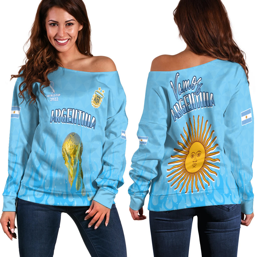 Argentina Football Off Shoulder Sweater Vamos Sky Champions World Cup Fire LT13 - Wonder Print Shop