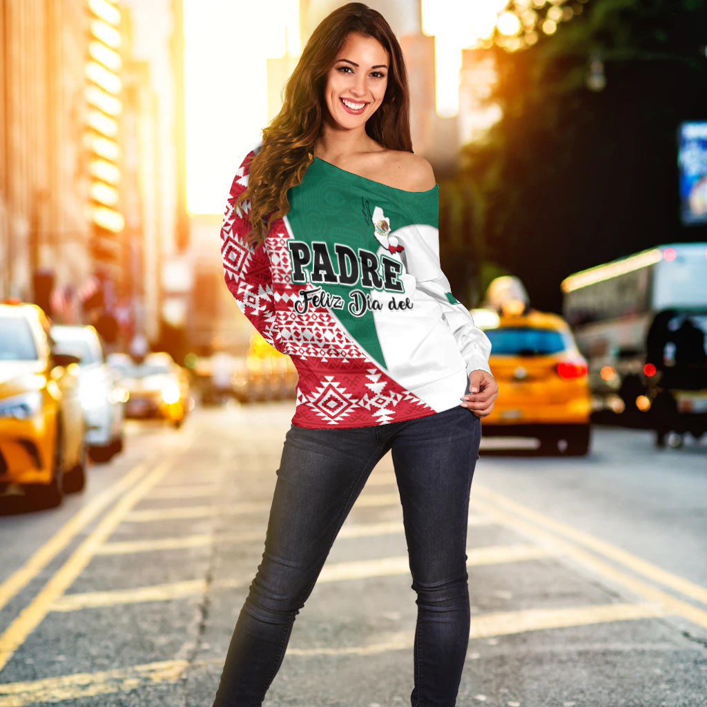 Happy Mexico Fathers Day Off Shoulder Sweater Mexican Aztec Pattern - Wonder Print Shop