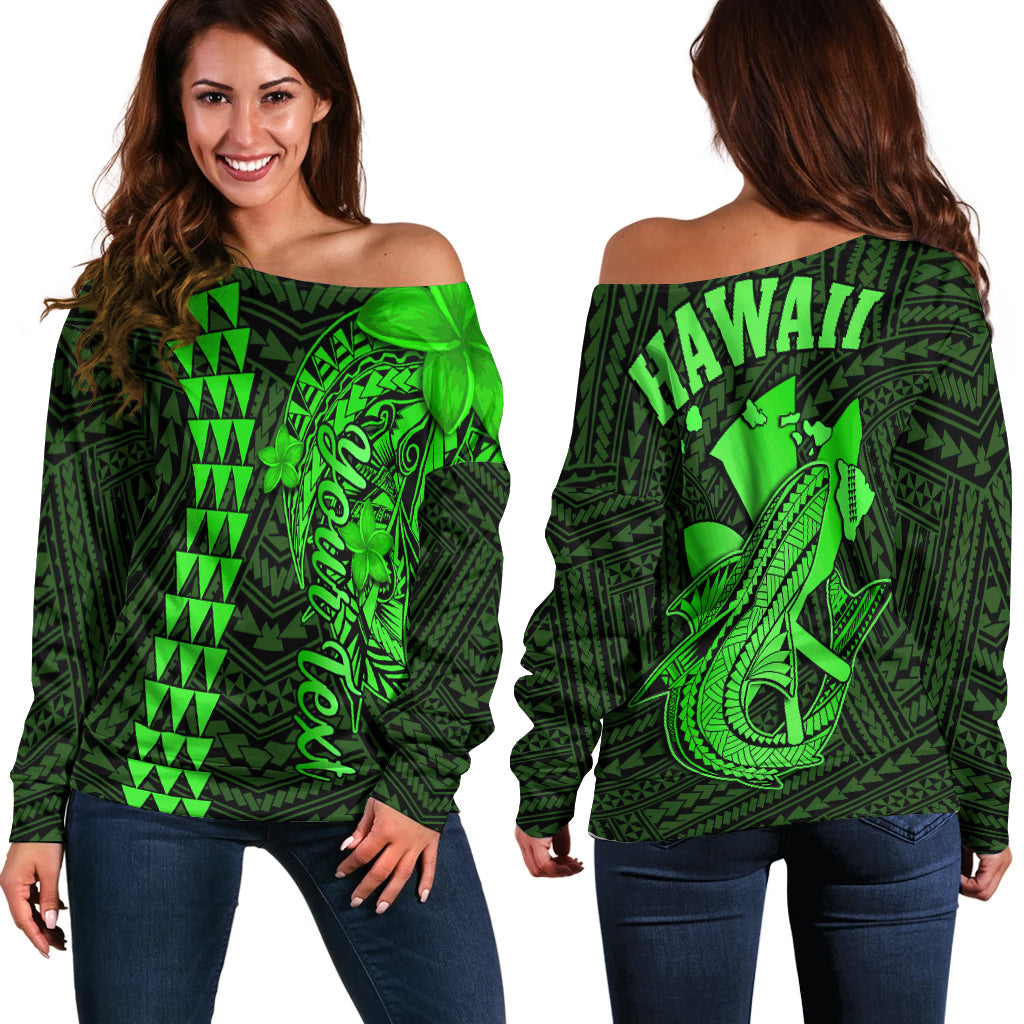 Custom Personalised Hawaii Off Shoulder Sweater Kakau Kanaka Maoli Combine Polynesian Shark Ver.02 - Wonder Print Shop