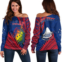 Custom Personalised F.A.S.T Samoa Off Shoulder Sweater Samoan Coat Of Arms Polynesian Pattern - Wonder Print Shop