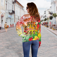 Custom Personalised Aloha Poly Fest Off Shoulder Sweater Polynesian Pattern With Tropical Flowers - Wonder Print Shop