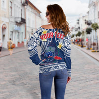 Custom Personalised Samoa Off Shoulder Sweater Samoan Plumeria Flowers Mix Polynesian Pattern - Wonder Print Shop