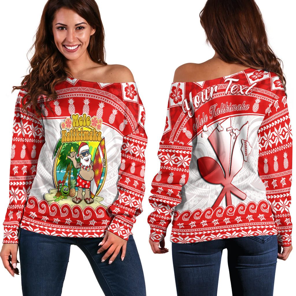 Custom Personalised Hawaii Christmas Off Shoulder Sweater Kanaka Polynesian Santa Claus Mele Kalikimaka - Wonder Print Shop