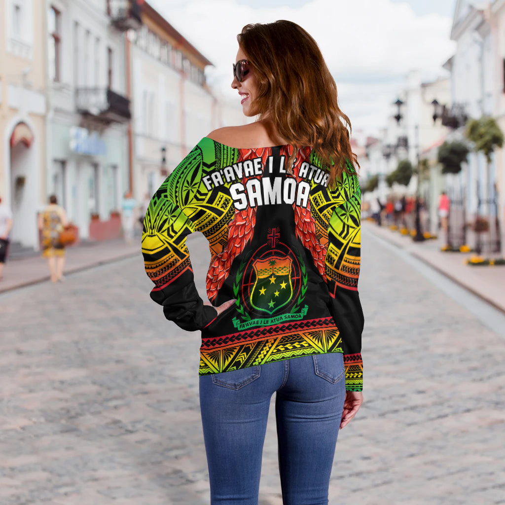 Samoa Rugby Off Shoulder Sweater Teuila Torch Ginger Gradient Style - Wonder Print Shop
