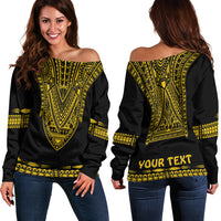Custom Personalised Polynesian Off Shoulder Sweater Dashiki With Polynesian Tattoo Royal Golden Version - Wonder Print Shop