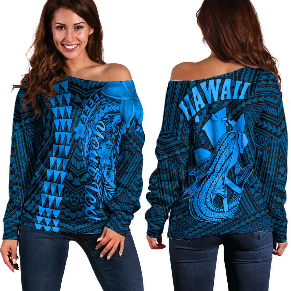 Custom Personalised Hawaii Off Shoulder Sweater Kakau Kanaka Maoli Combine Polynesian Shark Ver.03 - Wonder Print Shop