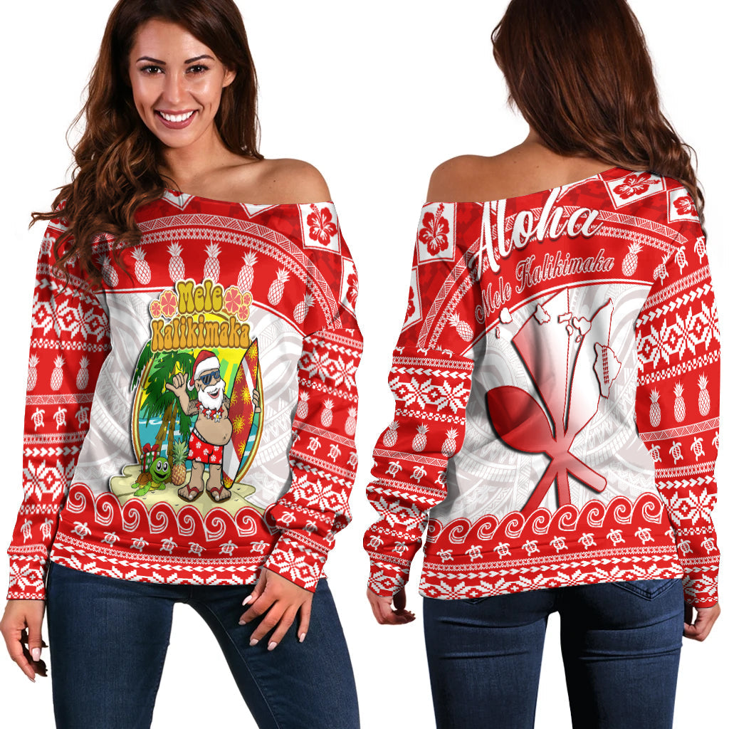 Hawaii Christmas Off Shoulder Sweater Kanaka Polynesian Santa Claus Mele Kalikimaka - Wonder Print Shop