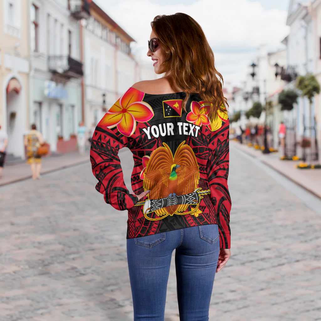 Custom Personalised Papua New Guinea Off Shoulder Sweater PNG Bird Of Paradise Polynesian Pattern - Wonder Print Shop