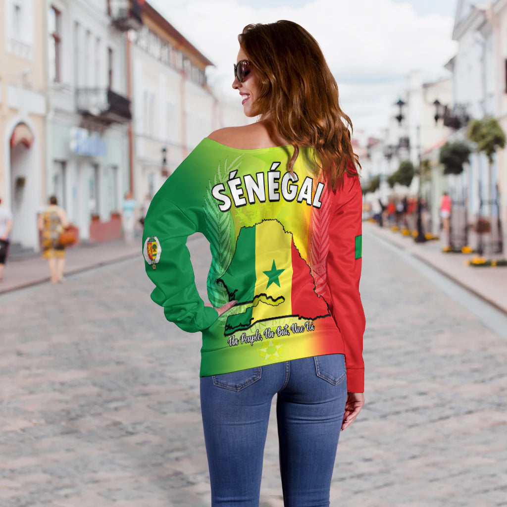 Senegal Off Shoulder Sweater Lion With Senegal Map Reggae Style - Wonder Print Shop