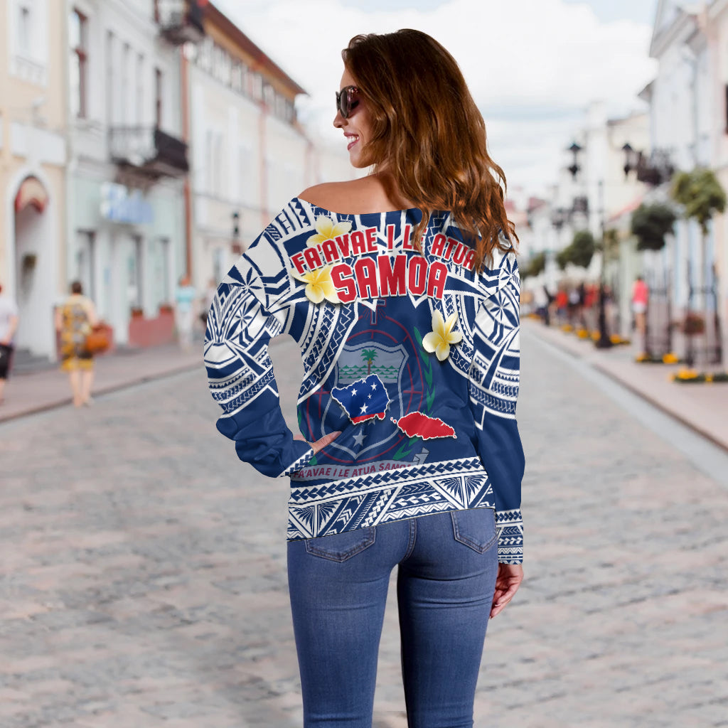 Samoa Off Shoulder Sweater Samoan Plumeria Flowers Mix Polynesian Pattern - Wonder Print Shop