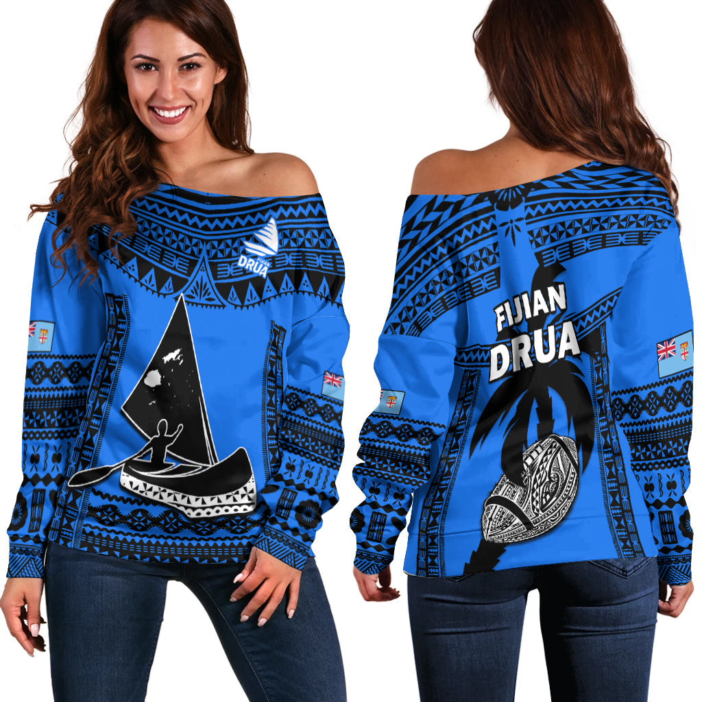 Fiji Rugby Off Shoulder Sweater Fijian Drua Super Polynesian Special Tapa Pattern - Wonder Print Shop