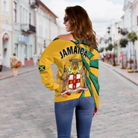 Jamaica Athletics Off Shoulder Sweater Jamaican Flag Mix Lion Sporty Style - Wonder Print Shop