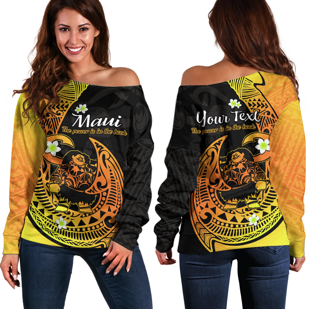 (Custom Personalised) Mauis Fish Hook Off Shoulder Sweater Polynesian Gold Gradient Version - Wonder Print Shop