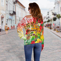 Aloha Poly Fest Off Shoulder Sweater Polynesian Pattern With Tropical Flowers - Wonder Print Shop