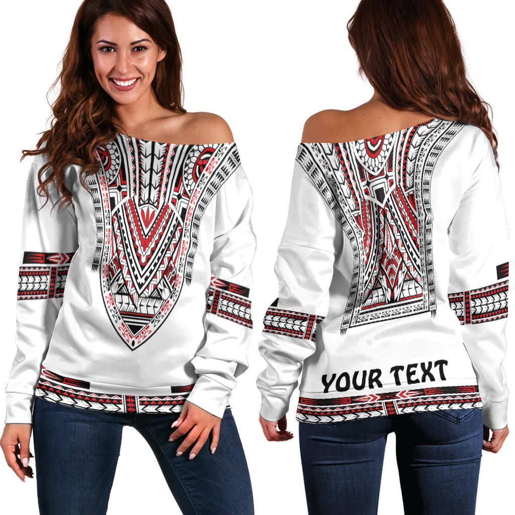 Custom Personalised Polynesian Off Shoulder Sweater Dashiki With Polynesian Tattoo Royal Version - Wonder Print Shop
