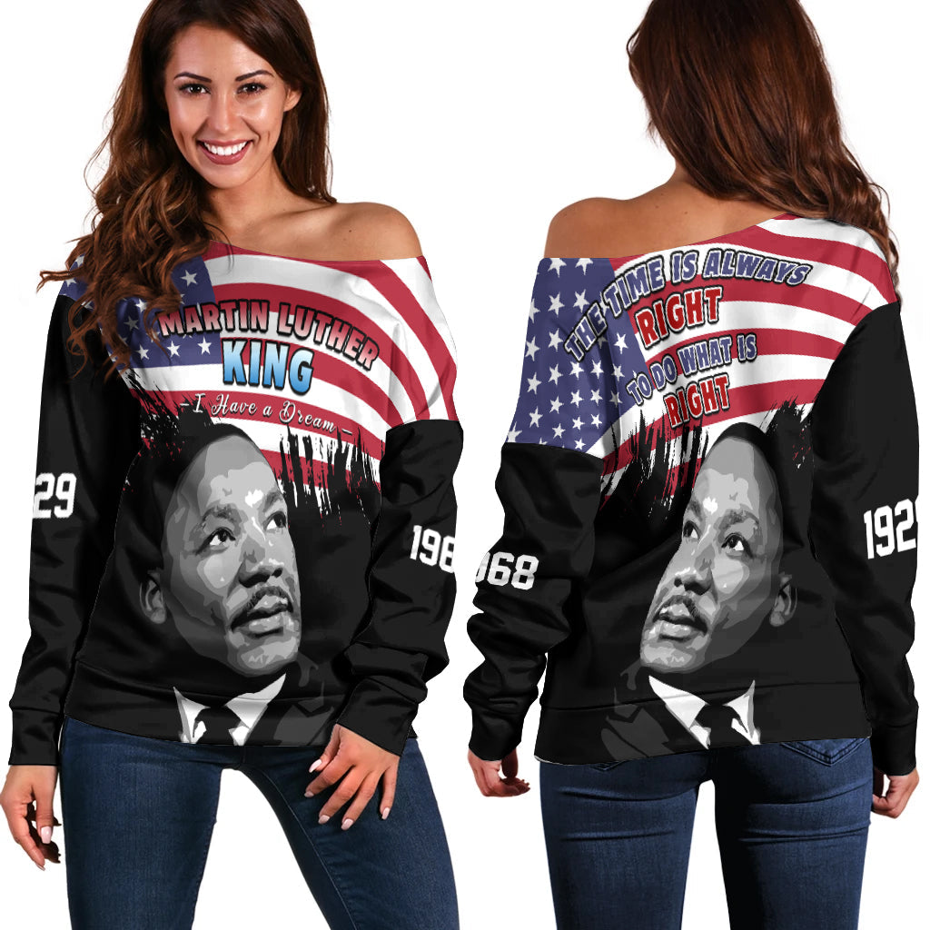 United States Off Shoulder Sweater United States Happy MLK Day Flag Grunge Style - Wonder Print Shop