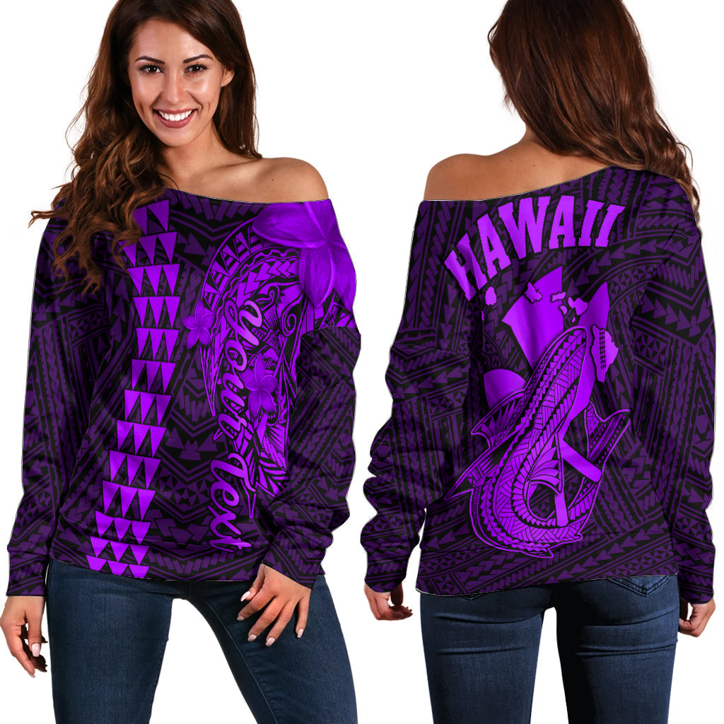 Custom Personalised Hawaii Off Shoulder Sweater Kakau Kanaka Maoli Combine Polynesian Shark Ver.05 - Wonder Print Shop
