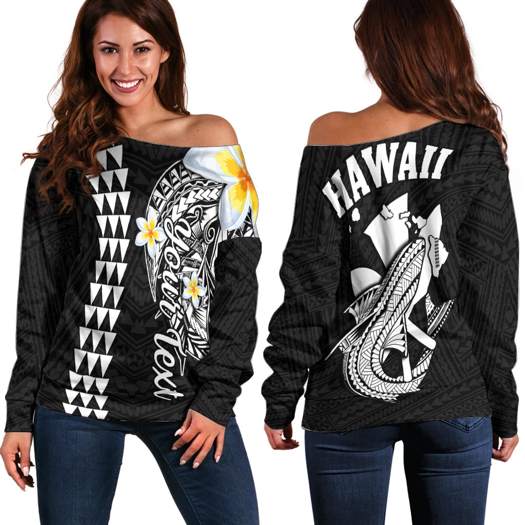 Custom Personalised Hawaii Off Shoulder Sweater Kakau Kanaka Maoli Combine Polynesian Shark Ver.07 - Wonder Print Shop