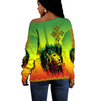Ethiopia Off Shoulder Sweater Cross Mix Lion Colorful Style - Wonder Print Shop