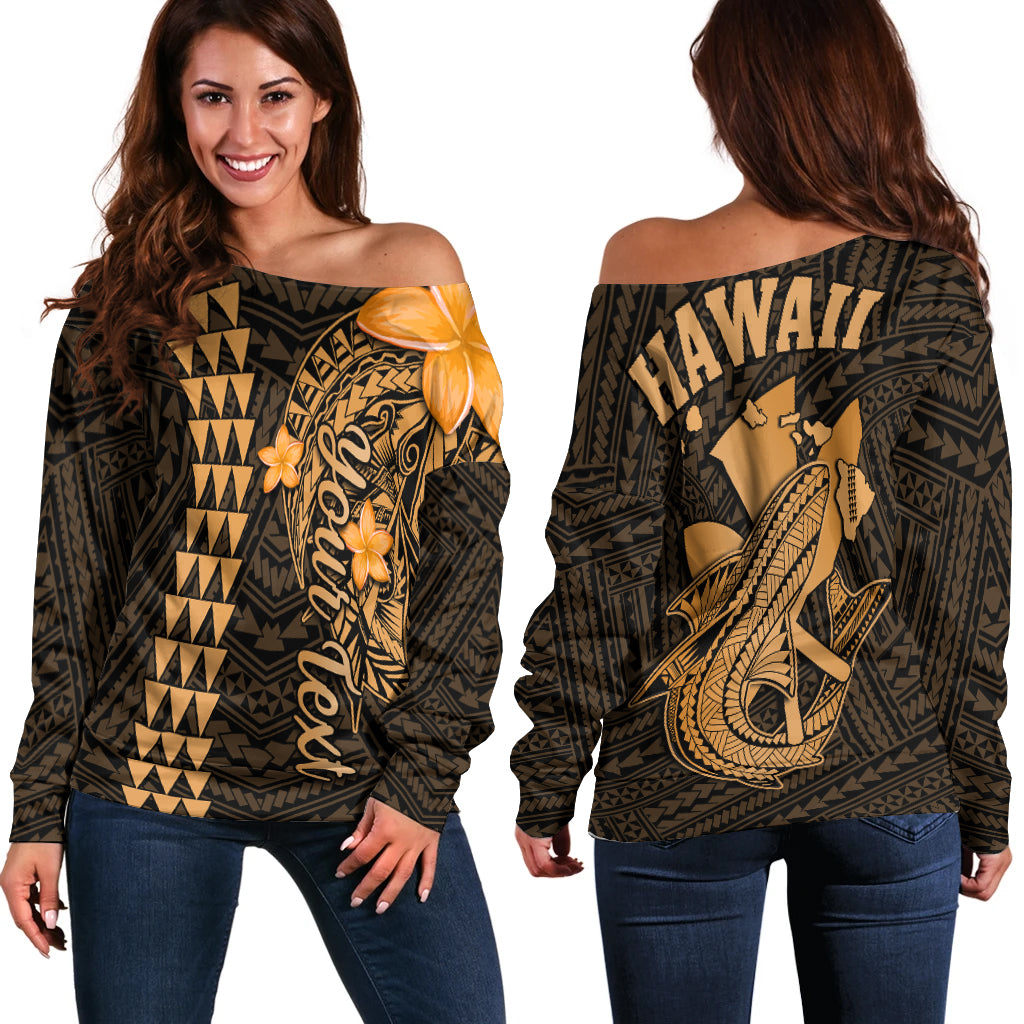 Custom Personalised Hawaii Off Shoulder Sweater Kakau Kanaka Maoli Combine Polynesian Shark Ver.01 - Wonder Print Shop