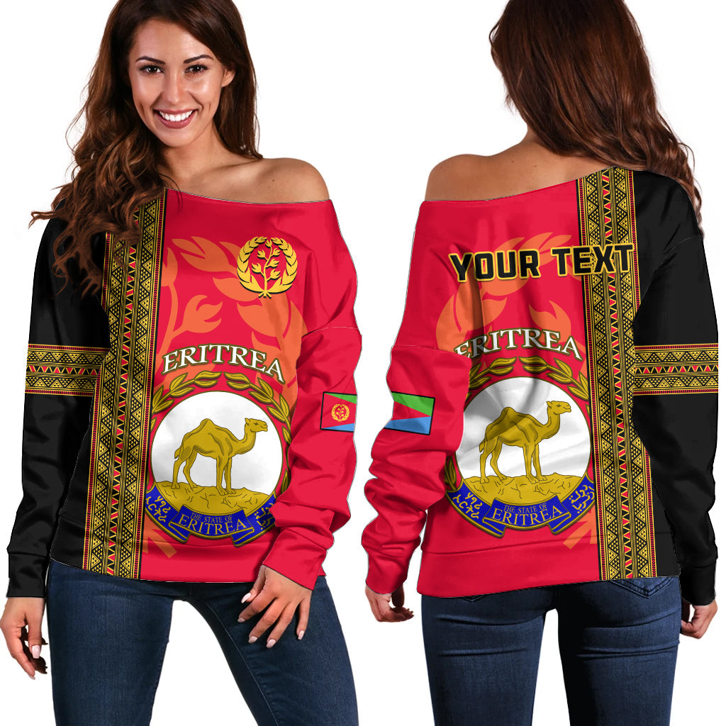 (Custom Personalised) Eritrea Off Shoulder Sweater African Pattern Happy Independence Day Version Black - Wonder Print Shop