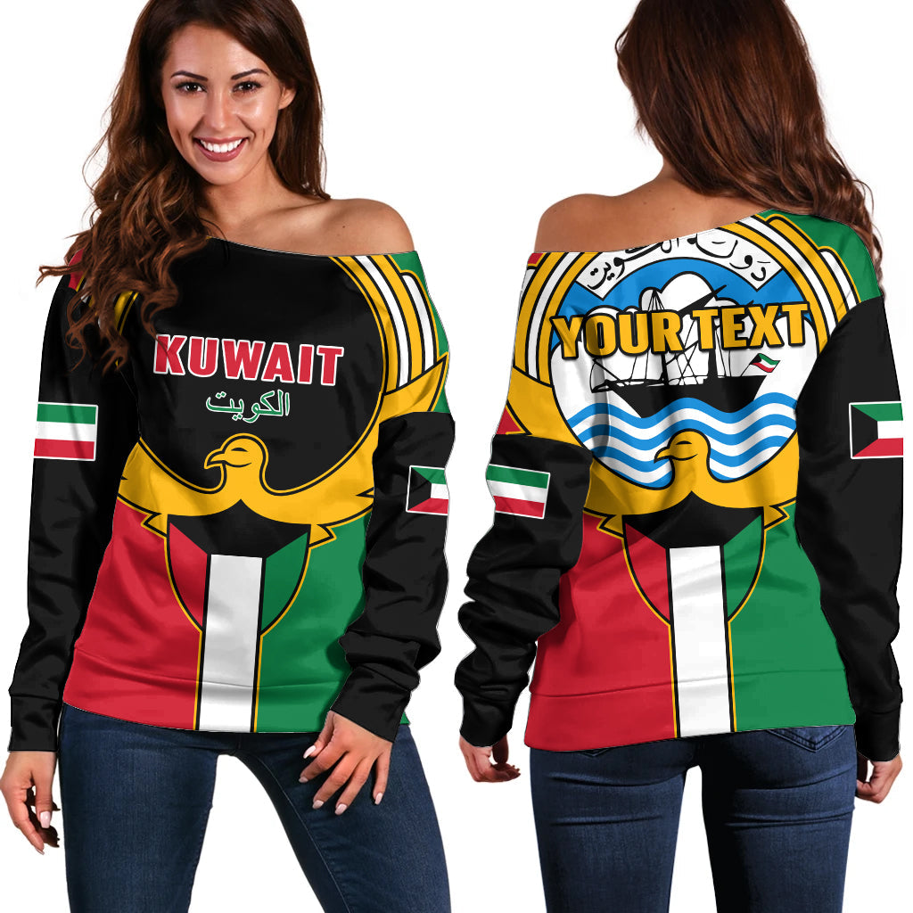 (Custom Personalised) Kuwait Off Shoulder Sweater Happy Independence Day With Coat Of Arms - Wonder Print Shop